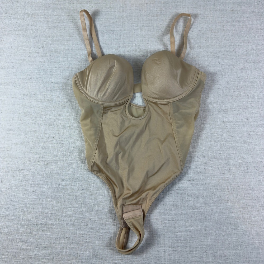 NWT Shapellx Backless Thong Shapewear Bodysuit Beige Padded Underwire Large